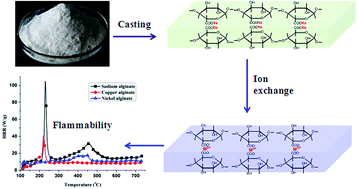 Graphical abstract: Bio-based nickel alginate and copper alginate films with excellent flame retardancy: preparation, flammability and thermal degradation behavior