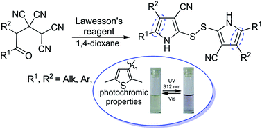 Graphical abstract: Interaction of 4-oxoalkane-1,1,2,2-tetracarbonitriles with Lawesson's reagent – a new approach to the synthesis of 2,2′-disulfanediylbis(1H-pyrroles). The synthesis of photochromic diarylethene with a disulfide bridge