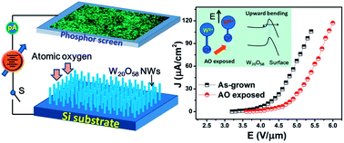Graphical abstract: Correlation between surface chemistry, gasochromism and field emission properties of tungsten oxide nanowire thin films when exposed to atomic oxygen