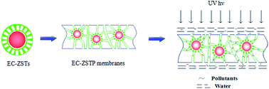 Graphical abstract: Retracted Article: Photocatalytic membranes prepared by embedding porous Zr-doped SiO2 shell/TiO2 core particles with expanded channels into polyvinylidene fluoride for cleaning wastewater