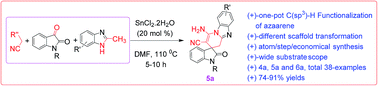 Graphical abstract: A novel one-pot multi-component synthesis of 3,3’-disubstituted oxindole and spirooxindole scaffolds via Sn-catalyzed C(sp3)–H functionalization of azaarenes by sequential Knoevenagel–Michael-cyclization reaction