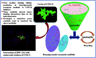 Graphical abstract: In silico binding affinity to cyclooxygenase-II and green synthesis of benzylpyrazolyl coumarin derivatives