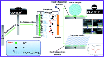 Graphical abstract: One-step electrodeposition fabrication of a superhydrophobic surface on an aluminum substrate with enhanced self-cleaning and anticorrosion properties