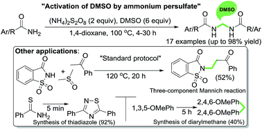 Graphical abstract: Ammonium persulfate activated DMSO as a one-carbon synthon for the synthesis of methylenebisamides and other applications