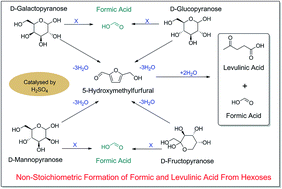 Graphical abstract: Non-stoichiometric formation of formic and levulinic acids from the hydrolysis of biomass derived hexose carbohydrates