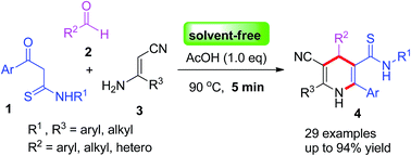 Graphical abstract: Acid-promoted rapid solvent-free access to substituted 1,4-dihydropyridines from β-ketothioamides