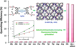Graphical abstract: Remarkably selective and enantiodifferentiating sensing of histidine by a fluorescent homochiral Zn-MOF based on pyrene-tetralactic acid