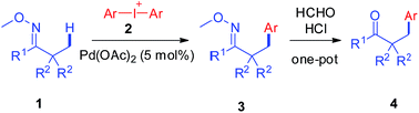 Graphical abstract: β-Arylation of oxime ethers using diaryliodonium salts through activation of inert C(sp3)–H bonds using a palladium catalyst