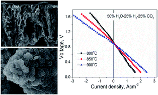 Graphical abstract: Co-electrolysis of H2O and CO2 in a solid oxide electrolysis cell with hierarchically structured porous electrodes