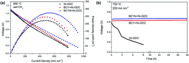 Graphical abstract: Carbon-tolerant Ni-based cermet anodes modified by proton conducting yttrium- and ytterbium-doped barium cerates for direct methane solid oxide fuel cells