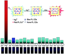 Graphical abstract: Fabrication and application of a ratiometric and colorimetric fluorescent probe for Hg2+ based on dual-emissive metal–organic framework hybrids with carbon dots and Eu3+