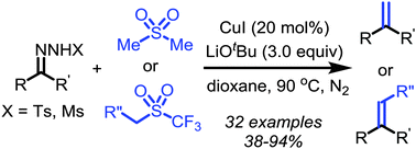 Graphical abstract: Copper(i)-catalyzed olefination of N-sulfonylhydrazones with sulfones