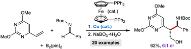 Graphical abstract: Copper-catalyzed borylative coupling of vinylazaarenes and N-Boc imines