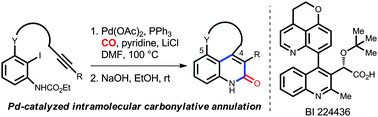 Graphical abstract: A palladium-catalyzed intramolecular carbonylative annulation reaction for the synthesis of 4,5-fused tricyclic 2-quinolones