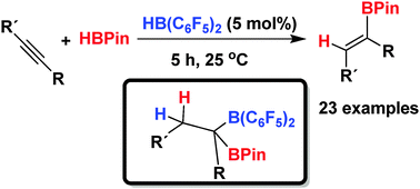 Graphical abstract: Lewis acid catalysis: catalytic hydroboration of alkynes initiated by Piers' borane