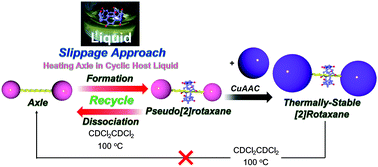 Graphical abstract: Facile and efficient formation and dissociation of a pseudo[2]rotaxane by a slippage approach using pillar[5]arene-based cyclic host liquid and solvent