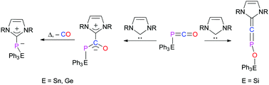 Graphical abstract: N-Heterocyclic carbene phosphaketene adducts as precursors to carbene–phosphinidene adducts and a rearranged π-system