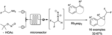 Graphical abstract: Rhodium catalyzed synthesis of difluoromethyl cyclopropanes