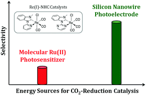 Graphical abstract: CO2 reduction with Re(i)–NHC compounds: driving selective catalysis with a silicon nanowire photoelectrode