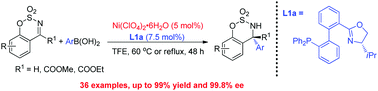 Graphical abstract: Ni(ii)-catalyzed asymmetric addition of arylboronic acids to cyclic imines