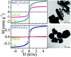 Graphical abstract: Realizing ferromagnetic ordering in SnO2 and ZnO nanostructures with Fe, Co, Ce ions