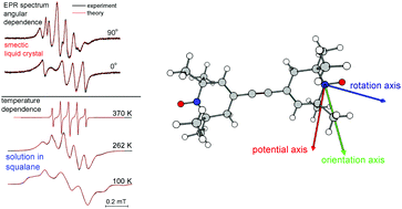 Graphical abstract: Orientation order and rotation mobility of nitroxide biradicals determined by quantitative simulation of EPR spectra