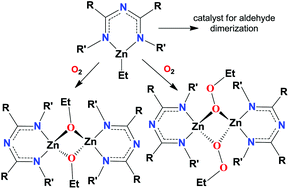 Graphical abstract: Fluorinated triazapentadienyl ligand supported ethyl zinc(ii) complexes: reaction with dioxygen and catalytic applications in the Tishchenko reaction