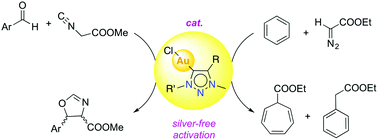 Graphical abstract: Synthesis and catalytic applications of 1,2,3-triazolylidene gold(i) complexes in silver-free oxazoline syntheses and C–H bond activation