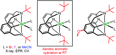 Graphical abstract: Ligand effects on the properties of Ni(iii) complexes: aerobically-induced aromatic cyanation at room temperature