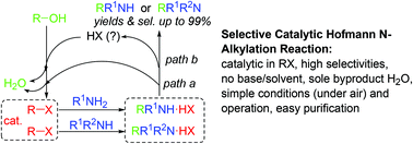 Graphical abstract: Selective catalytic Hofmann N-alkylation of poor nucleophilic amines and amides with catalytic amounts of alkyl halides