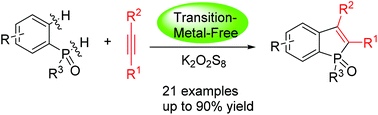 Graphical abstract: K2S2O8-mediated metal-free direct P–H/C–H functionalization: a convenient route to benzo[b]phosphole oxides from unactivated alkynes