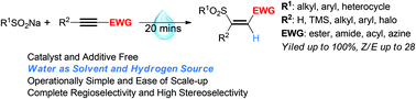 Graphical abstract: Regioselective and stereoselective sulfonylation of alkynylcarbonyl compounds in water