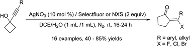 Graphical abstract: Silver-initiated radical ring expansion/fluorination of ethynyl cyclobutanols: efficient synthesis of monofluoroethenyl cyclopentanones