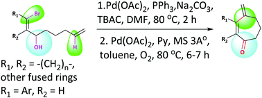 Graphical abstract: Pd-catalyzed intramolecular sequential Heck cyclization and oxidation reactions: a facile pathway for the synthesis of substituted cycloheptenone evaluated using computational studies