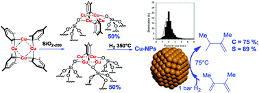 Graphical abstract: Silica supported copper nanoparticles prepared via surface organometallic chemistry: active catalysts for the selective hydrogenation of 2,3-dimethylbutadiene