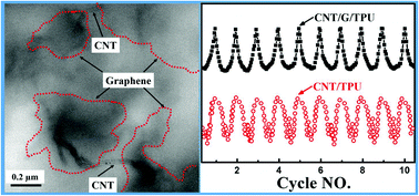 Graphical abstract: Electrically conductive strain sensing polyurethane nanocomposites with synergistic carbon nanotubes and graphene bifillers