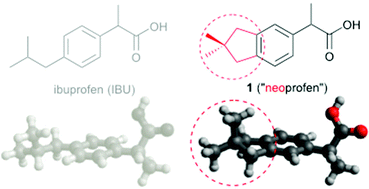 Graphical abstract: Synthesis of “neoprofen”, a rigidified analogue of ibuprofen, exemplifying synthetic methodology for altering the 3-D topology of pharmaceutical substances