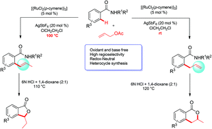 Graphical abstract: Temperature-controlled redox-neutral ruthenium(ii)-catalyzed regioselective allylation of benzamides with allylic acetates