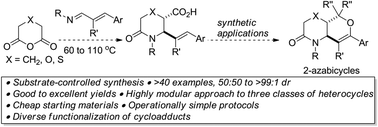 Graphical abstract: Modular access to vicinally functionalized allylic (thio)morpholinonates and piperidinonates by substrate-controlled annulation of 1,3-azadienes with hexacyclic anhydrides