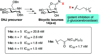 Graphical abstract: Bicyclic isoureas derived from 1-deoxynojirimycin are potent inhibitors of β-glucocerebrosidase