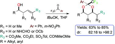 Graphical abstract: Diastereoselective synthesis of trifluoromethylated 1,3-dioxanes by intramolecular oxa-Michael reaction