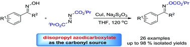 Graphical abstract: A copper-catalyzed reaction of oximes with diisopropyl azodicarboxylate: an alternative method for the synthesis of oxime carbonates