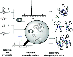 Graphical abstract: On the fly multi-modal observation of ligand synthesis and complexation of Cu complexes in flow with ‘benchtop’ NMR and mass spectrometry