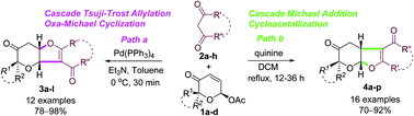 Graphical abstract: Diastereoselective and regiodivergent oxa-[3 + 2] cycloaddition of Achmatowicz products and cyclic 1,3-dicarbonyl compounds
