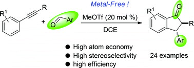 Graphical abstract: MeOTf-catalyzed annulation of aldehydes and arylalkynes leading to 2,3-disubstituted indanones