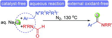 Graphical abstract: Aqueous MCRs of quaternary ammoniums, N-substituted formamides and sodium disulfide towards aryl thioamides