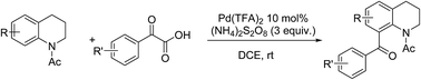 Graphical abstract: Palladium-catalyzed decarboxylative ortho-aroylation of N-acetyl-1,2,3,4-tetrahydroquinolines with α-oxoarylacetic acids