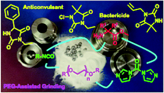 Graphical abstract: Poly(ethylene) glycols and mechanochemistry for the preparation of bioactive 3,5-disubstituted hydantoins