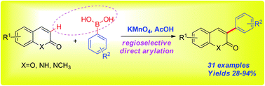 Graphical abstract: KMnO4/AcOH-mediated C3-selective direct arylation of coumarins with arylboronic acids
