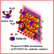 Graphical abstract: Iron and nitrogen co-doped titania matrix supported Pt for enhanced oxygen reduction activity in polymer electrolyte fuel cells